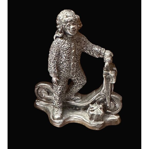 Michael Ricker 2004 Pewter Figurine Of Child On Scooter - Picture 1 of 6